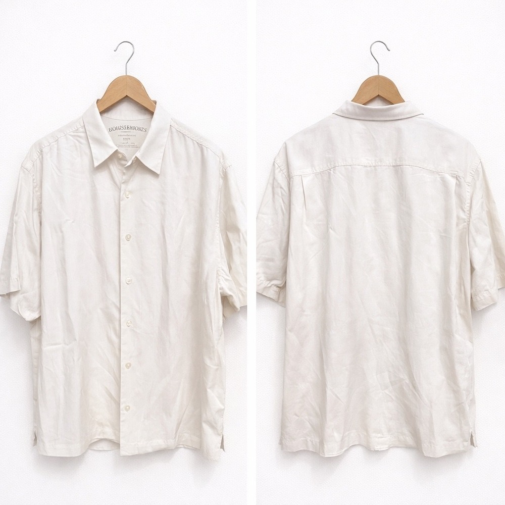 Tommy Bahama Mens XL Cream White 100% Silk Short Sleeve Herringbone Camp Shirt